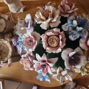 Cream and Pink Faux Floral Accents with Roses and Glossy Finish